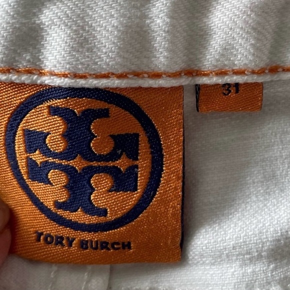 Tory Burch Alexa Jeans Size 31 White Cropped Skinny Mid Rise Denim 5 Pocket Logo - Picture 3 of 6